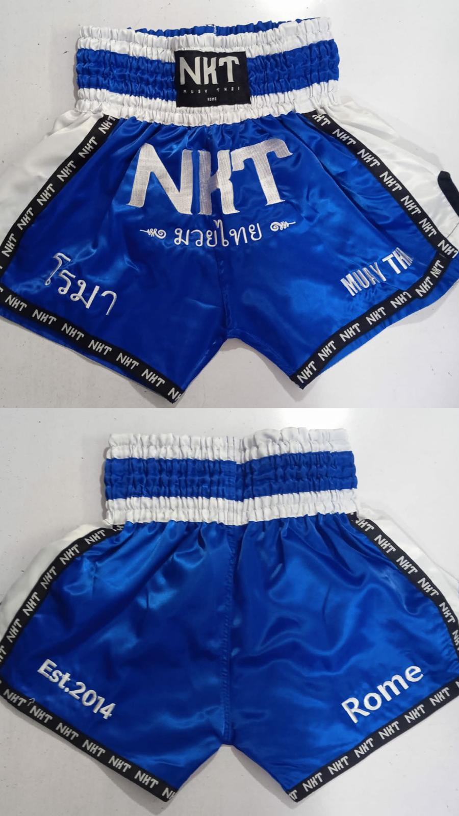 Thai Shorts — Blue / White — NKT Muay Thai official gear