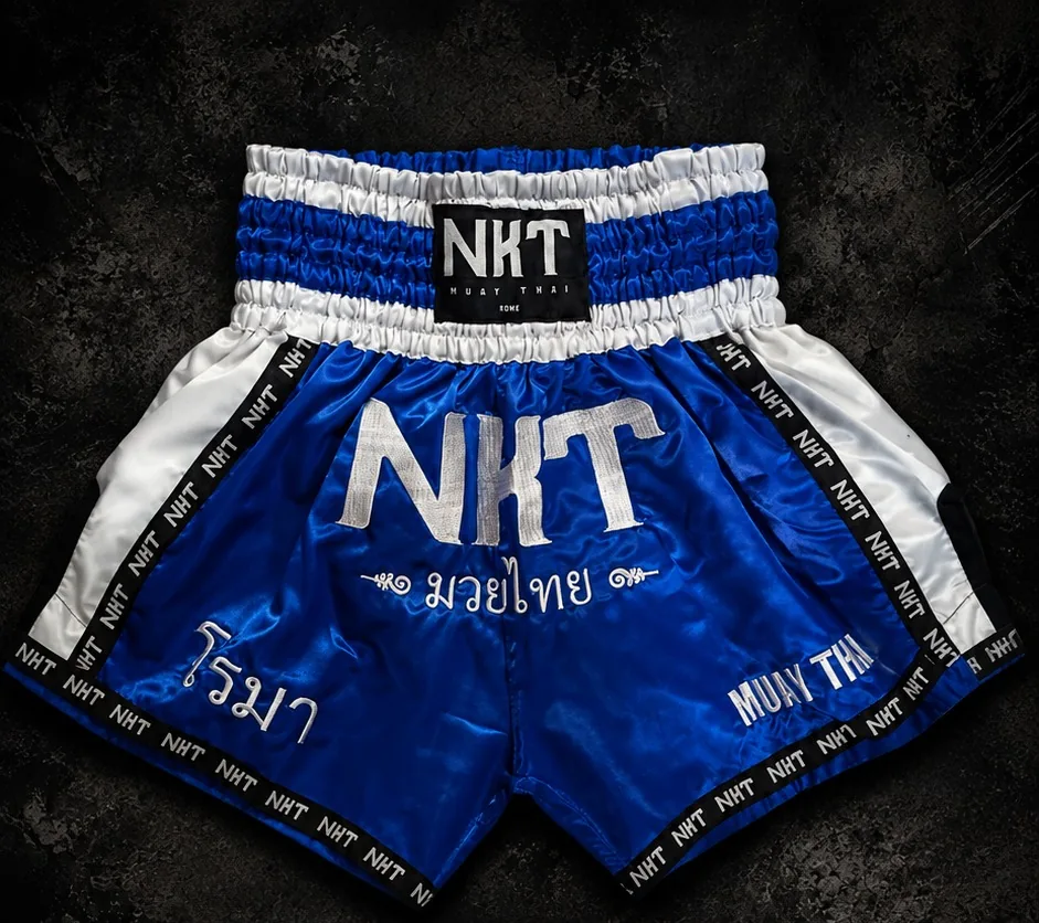 Thai Shorts — Blue / White — NKT Muay Thai official gear 1